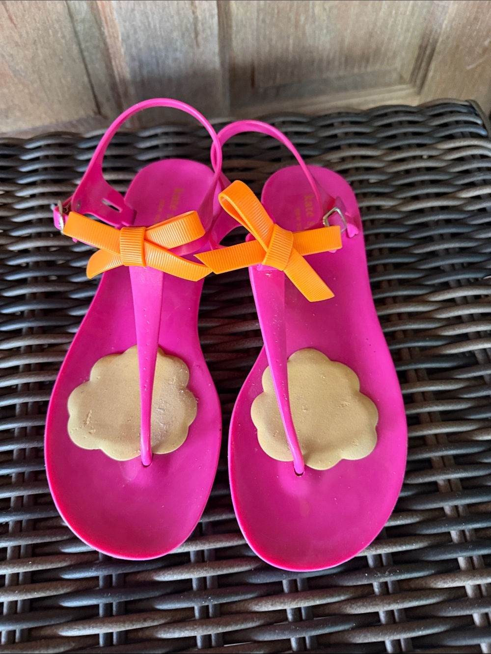 kate spade Hot Pink Jelly Sandals with Orange Bow